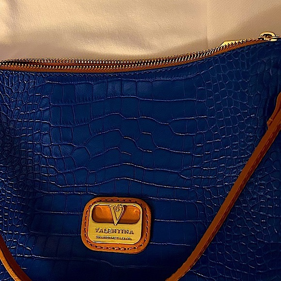 VALENTINA BLUE LEATHER SHOULDER BAG! - Picture 3 of 14